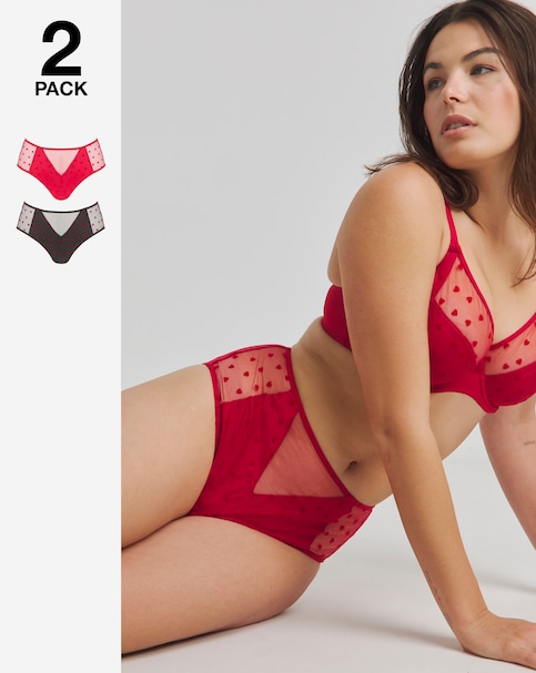 Pretty Secrets (2 Pack) Hannah Heart Full Brief Knickers Red/Black