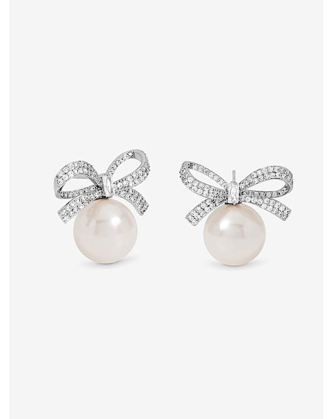 Jon Richard Rhodium Plated Crystal Bow and Pearl Earrings