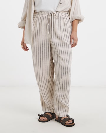 Simply Be Natural & Chocolate Stripe Linen Barrel Leg Trouser