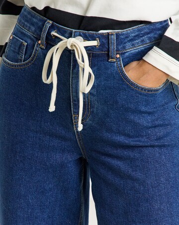 Mid Wash Tie Front Barrel Leg Jeans