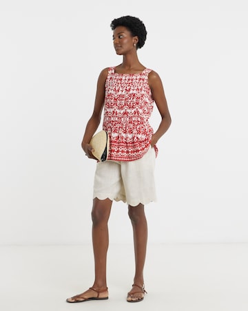 Border Print Square Neck Shirred Cami