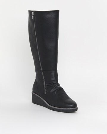 Cushion Walk Wedged Crepe Sole Knee High Boot EEE Fit Standard Calf
