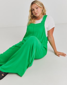 Simply Be Green Crinkle Wide Leg Jumpsuit With Pockets