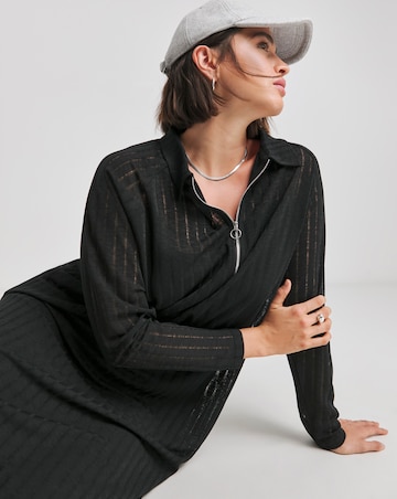 Black Zip Front Sheer Maxi Dress