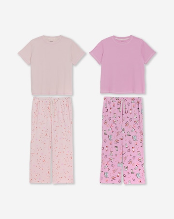 Simply Be (2 Pack) Cotton Ribbed Top Pyjama Sets Multi