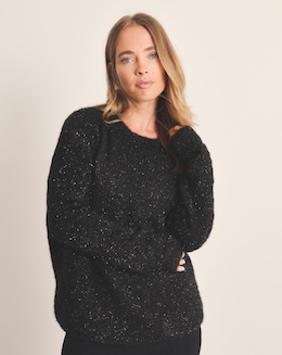 Simply Be Black Tinsel Knit Bow Back Jumper
