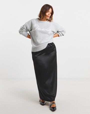 Simply Be Grey Marl Paris Slogan Knitted Jumper