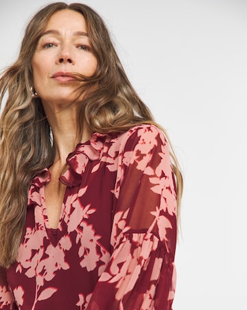 Frill Collar Printed Maxi Dress