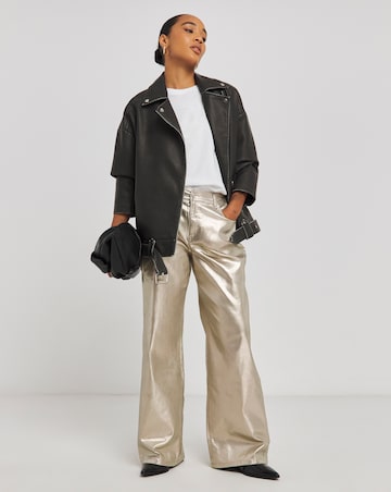 Simply Be X Twisted Wunder Gold Metallic Wide Leg Jeans