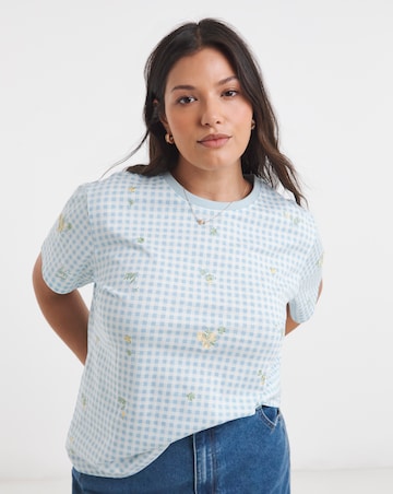 Blue Ditsy Floral Embroidered Tee