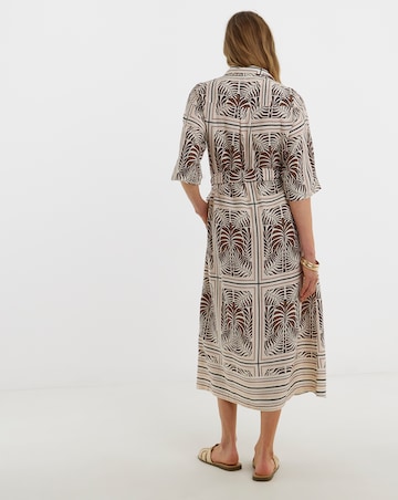 Palm Print Belted Shirt Dress