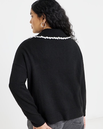 Simply Be Snug Black Tie Front Collar Cardigan