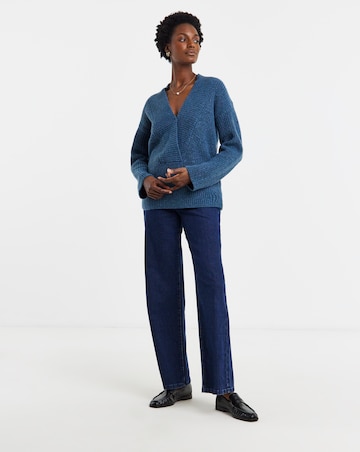 Blue Deep V Neck Knitted Jumper