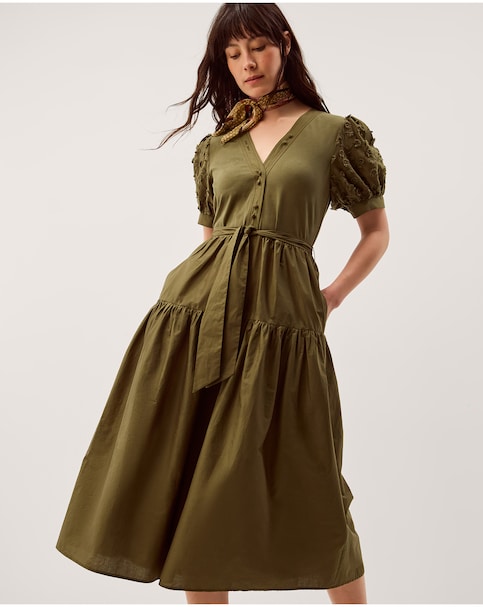 Monsoon Fawn Puff Sleeve Midi Dress