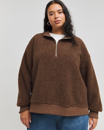 Chestnut Brown Teddy Zip Collar Sweatshirt