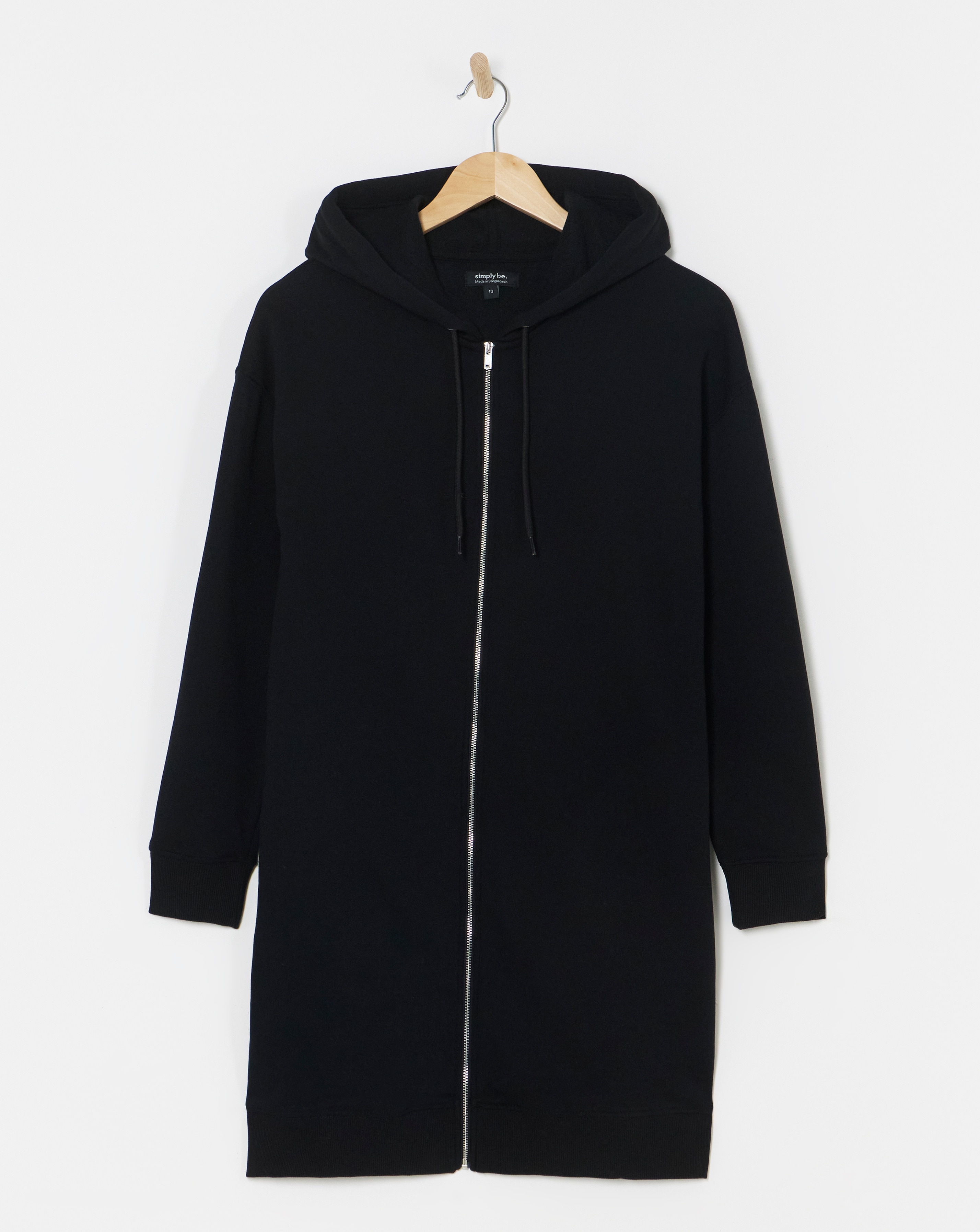 Basic Black Zip Through Longline Tunic Hoodie | Fashion World