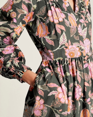 Joules Heather Floral Cotton Dress With Pleat Deataling