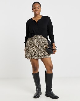 Simply Be Light Leopard Denim Five Pocket Mini Skirt