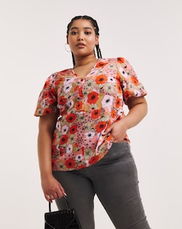 Floral Print Button Through Peplum Blouse