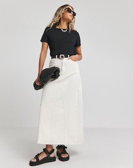 Ecru A Line Maxi Denim Skirt