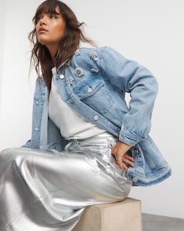Light Wash Brooched Embellished Jacket