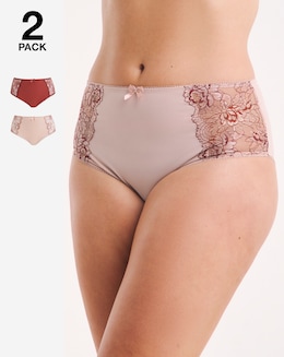 Pretty Secrets (2 Pack) Ella Lace Full Brief Knickers Mink/Rust