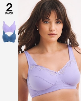 Pretty Secrets 2 Pack Full Cup Non Wired Bras B-G Lavender/Denim