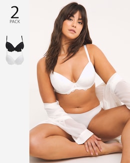 Pretty Secrets (2 Pack) Moulded Boosting Plunge Bras (B-F) Black/White