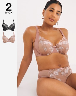 Pretty Secrets (2 Pack) Libby Full Cup Bras (B-G) Almond/Black