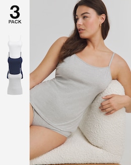 Pretty Secrets (3 Pack) Cotton Vests Grey/White/Navy