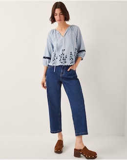 Monsoon Cara Embroidered Stripe Blouse