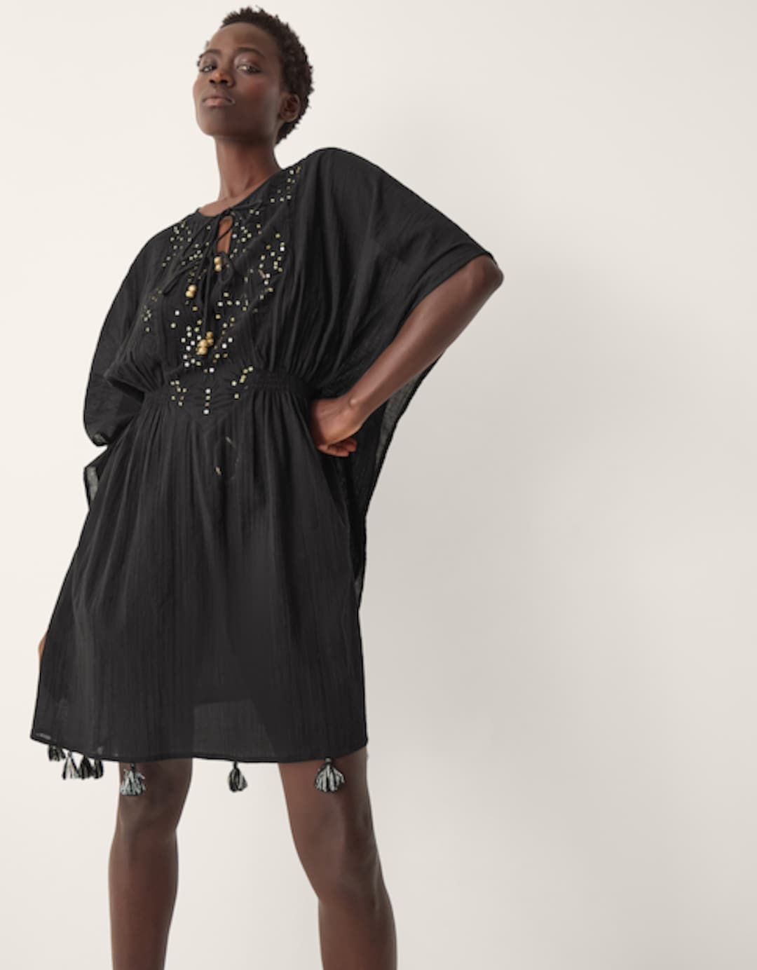 monsoon mini dresses Lexi Embroidered Bib Mini Dress Black | Work Dresses