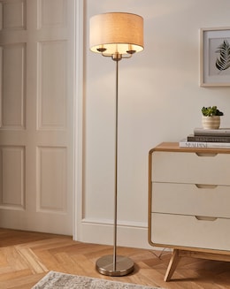 Fulford Brushed Silver &amp; Linen Shade Floor Lamp