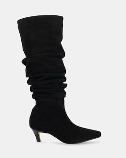 Dune Saunders Black Leather Slouch Knee-High Boots Standard Fit