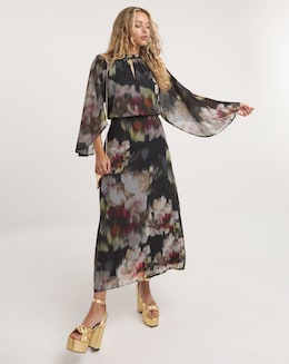 Joanna Hope Blouson Tie Neck Maxi Dress