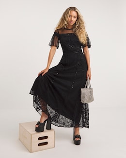 Joanna Hope Mesh Lace Beaded Dress