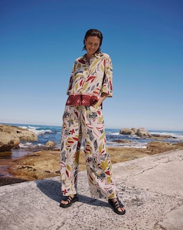 Linen Mix Wide Leg Trouser