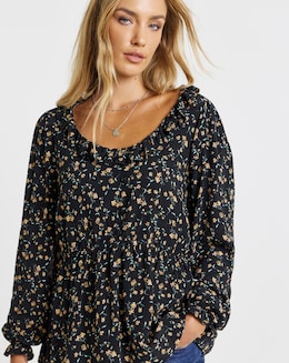 Ditsy Floral Elasticated Peplum Tea Blouse