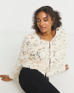 Joanna Hope Faux Fur Sequin Jacket