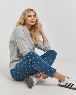 Slim Mom Heart Print Jeans