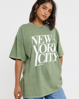 Khaki New York City Slogan T-Shirt