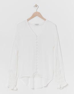 Ivory Button Through Dipped Back Blouse