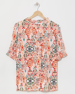 Printed Crinkle Frill Trim Top