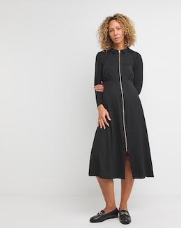 Soft Touch Jersey Zip Front Midi Dress