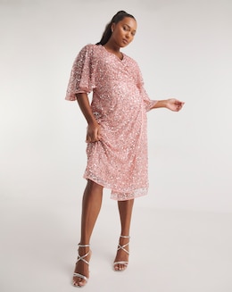 Maya Curve Glitter Embellishment Cape Sleeve Midi Dress