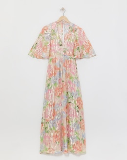 Boutique Floral Print Jacquard Cape Maxi Dress