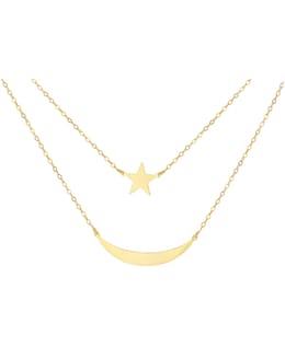 9CT Gold Star &amp; Moon Layered Necklace