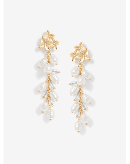 Mood Gold Triple Flower Pearl Cluster Drop Earrings
