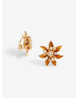 Jon Richard Gold Plated Orange Enamel Floral Clip Earrings