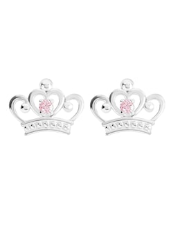 Sterling Silver Disney Princess Crown Pink Stone Set Stud Earrings